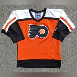 Vtg 90s Starter NHL Philadelphia Flyers Youth Kids Long Sleeve Mesh Hockey Jerse